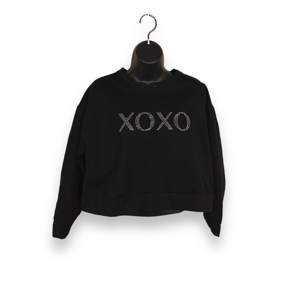 MEDIUM BLACK CROPPED STUDDED SWEATSHIRT LONG SLEEVE COMFORTABLE - Picture 1 of 9